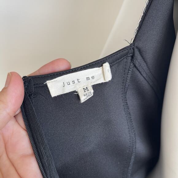 Just Me Embellished Beaded Black Mini Dress Sz Medium Holiday Cocktail Party - Picture 10 of 15